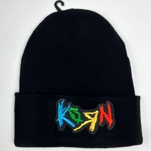 Korn Metal Rock Band Beanie Hat Skull Cap Embroidered Patch Black Retro 90s 2000